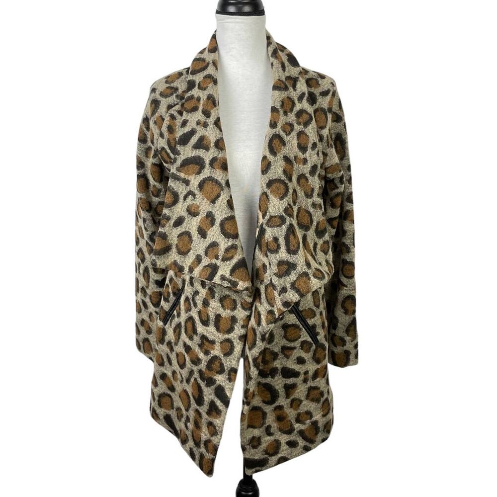 Luii Anthropologie Leopard Print Wool Blend Mobwife Cardigan Jacket Coatigan